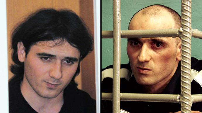 Nurpashi Kulaev during his trial (2006) and in prison (2014) (RIA Novosti / Zaur Farniev; Screenshot from RT's video)