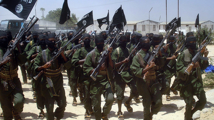 Islamist fighters loyal to Somaliaâs Al-Qaida inspired al-Shebab group perform military drills at a village in Lower Shabelle region, some 25 kilometres outside Mogadishu.(AFP Photo / Abdurashid Abdulle )