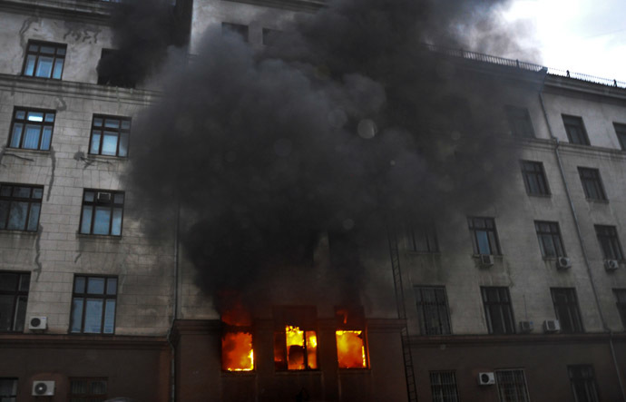 Fire at the Trade Union House in Odessa on May 2.(RIA Novosti/Maxim Voitenko)