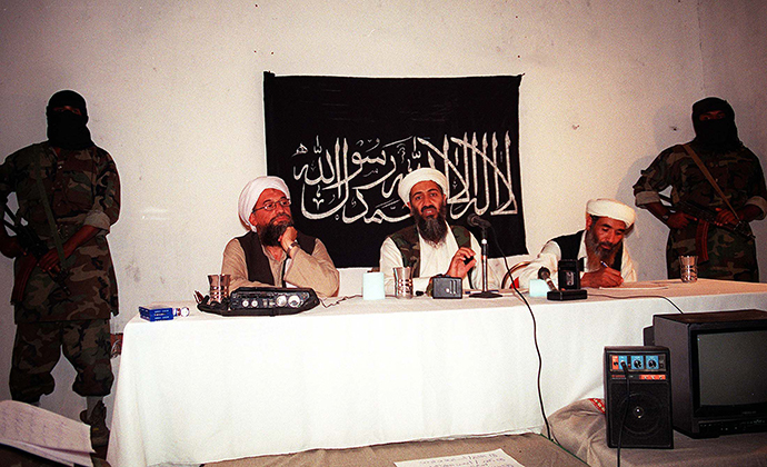 This undated file photo shows Saudi dissident Osama bin Laden (C), with two unidentified associates in an undisclosed place inside Afghanistan. (AFP Photo)