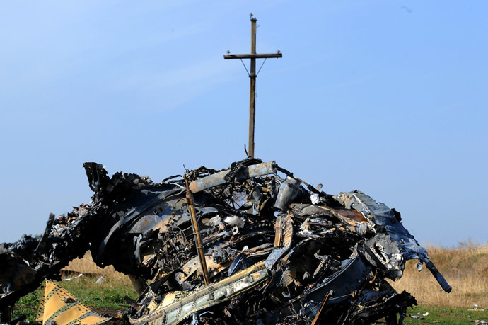 A picture taken on October 15, 2014 shows the wreckage of Malaysia Airlines flight MH17 near the village of Rassipnoe. The flight MH17 was shoot down on July 17, 2014 with 298 people on board. (AFP Photo)