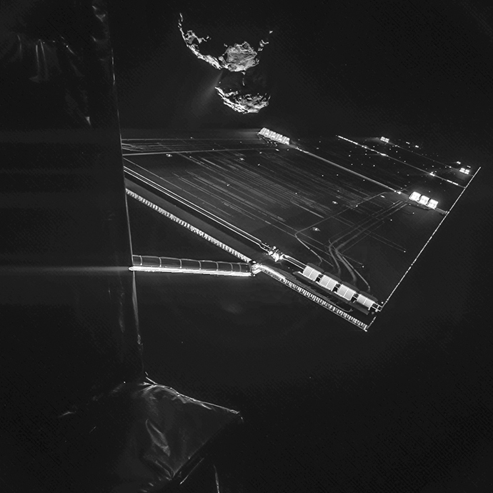A handout photo released on October 15, 2014 by the European Space Agency shows a picture taken with the CIVA camera on Rosettaâs Philae lander showing comet 67P/ChuryumovâGerasimenko from a distance of about 16 km from the surface of the comet (AFP Photo / ESA)