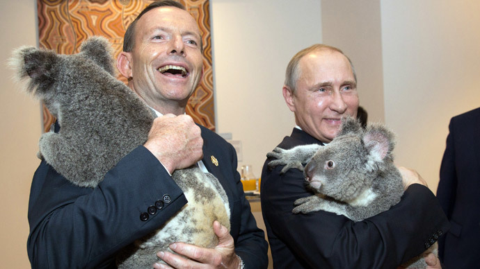 'It’s called a koala, Tony': Twitter explodes after Abbott trades 'shirtfronting' Putin for cuddly joint pic