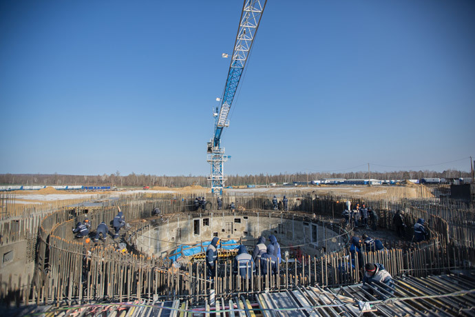 Workers at the construction site of Vostochny cosmodrome.(RIA Novosti / Igor Ageyenko)