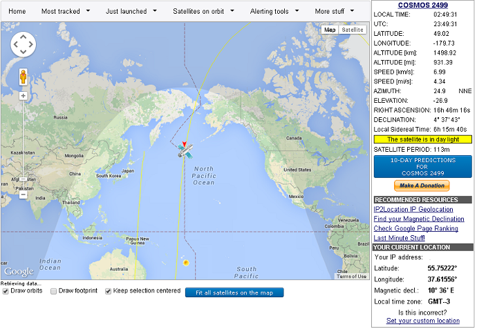 Screenshot from real-time satellite tracking website www.n2yo.com/?s=39765