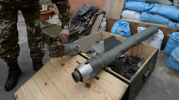 Fragments of cluster munitions used by the Ukrainian military to shell the town of Gorlovka, the Donetsk region. (RIA Novosti/Mikhail Voskresenskiy)