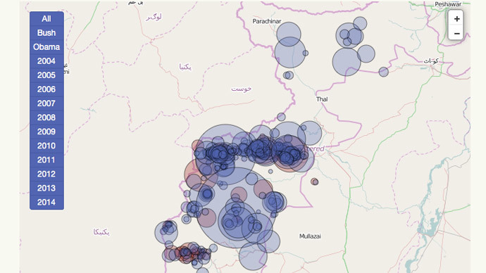 Image from newamerica.net showing location of drone strikes in Pakistan. 