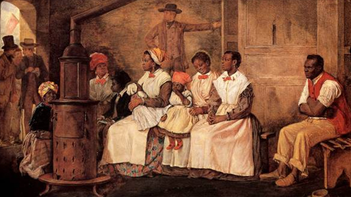 Slaves Waiting for Sale: Richmond, Virginia. Painted upon the sketch of 1853 (Image from wikipedia.org)