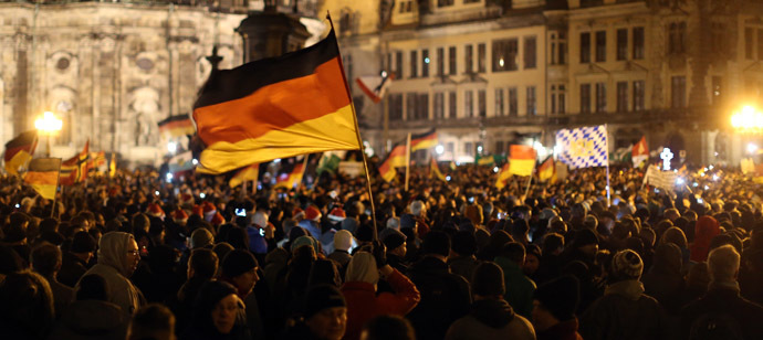 Protestors of the "Patriotic Europeans Against the Islamisation of the Occident" (PEGIDA) demonstrate in Dresden, eastern Germany, on December 22, 2014.(AFP/DPA)