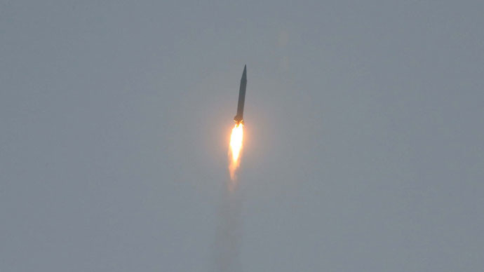 This undated picture released from North Korea's official Korean Central News Agency on June 30, 2014 shows launching of a tactical rocket during a firing drill by the Korean People's Army Strategic Force at an undisclosed place in North Korea. (AFP/KCNA)