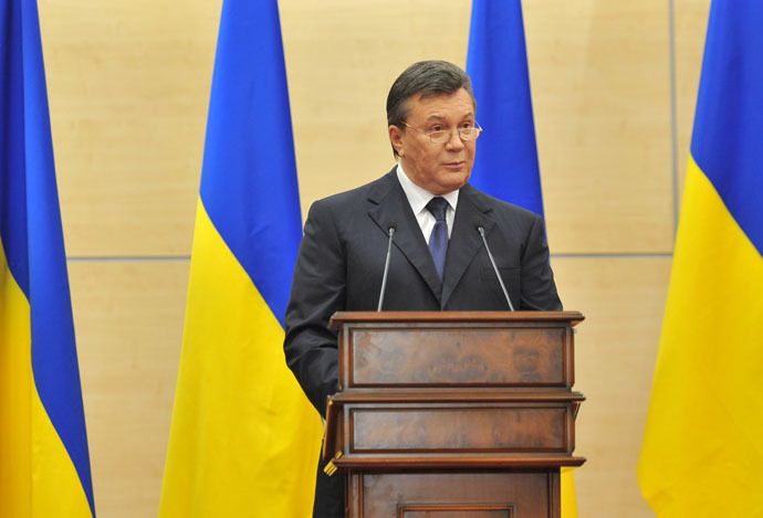 Viktor Yanukovich speaks at a news conference in Rostov-on-Don. (RIA Novosti/Sergey Pivovarov)