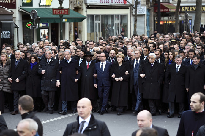 Heads of states and officials march during the Unity rally "Marche Republicaine" on January 11, 2015 in Paris (AFP Photo/Eric Feferberg)