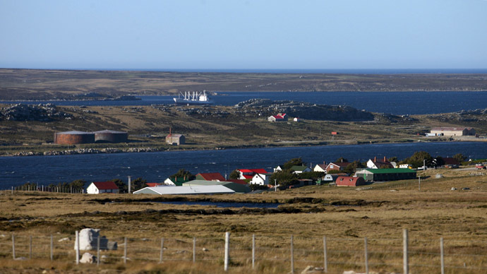 View of Stanley from the route to Mount Pleasant, Falklands. (AFP Photo/Daniel Garcia)
