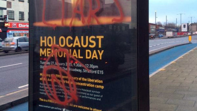Holocaust memorial posters daubed with anti-Semitic graffiti