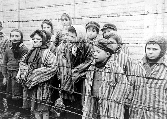 Young survivors at the camp, liberated by the Red Army in January 1945. (Image from Wikipedia)