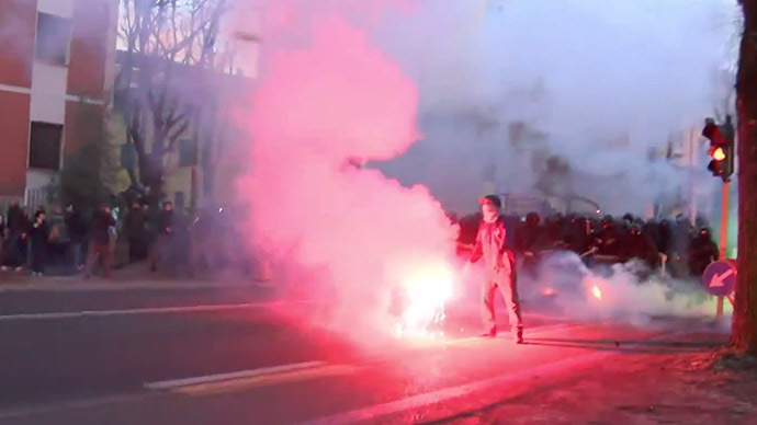 Boiling point: Hundreds of anti-fascist protesters clash with police in Italy