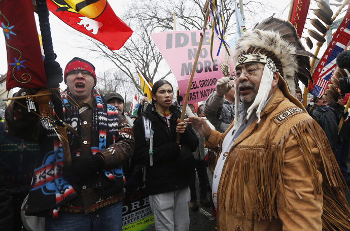 ARCHIVE PHOTO: First Nations protesters march towards Parliament Hill in Ottawa January 11, 2013. (Reuters / Chris Wattie)