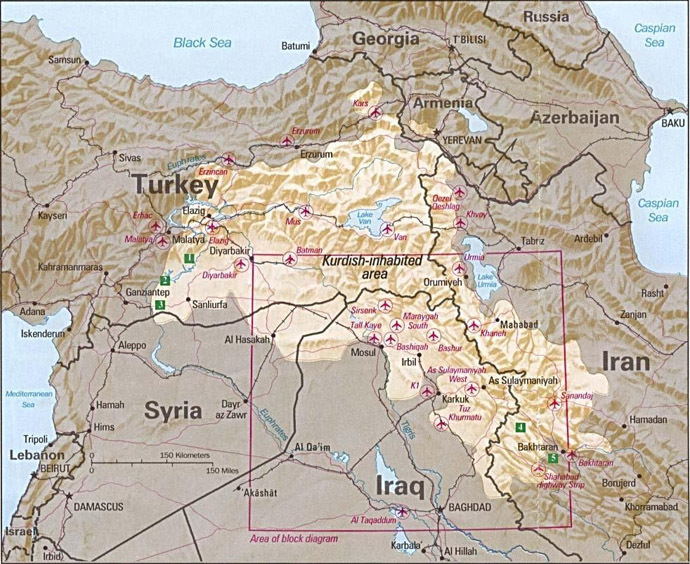 Kurdish-inhabited area, by CIA. (Image from Wikipedia)