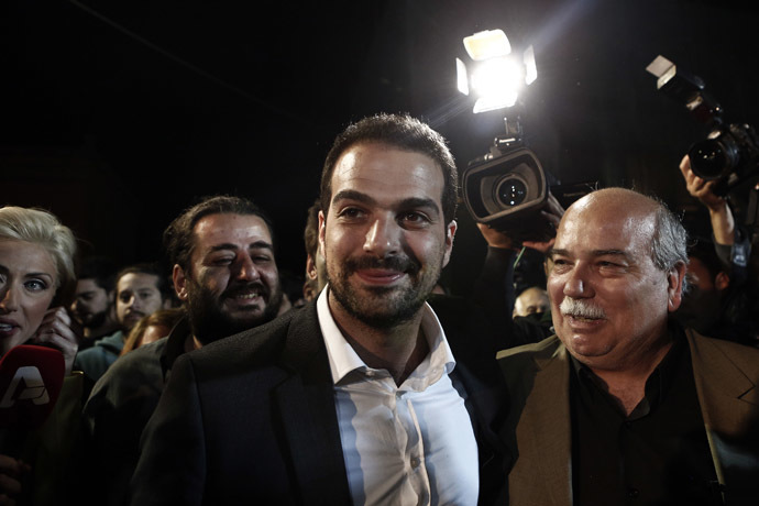 Radical leftist Syriza party candidate for the Athens' mayorship Gabriel Sakellaridis (C). (Reuters/Alkis Konstantinidis)