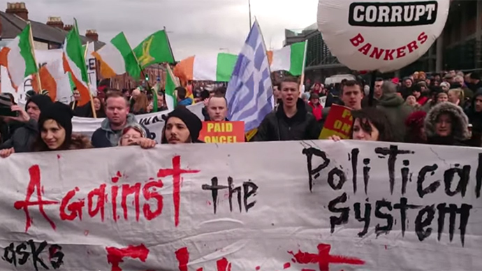 Thousands protest, jailed Irish anti-water tax campaigners go on hunger strike