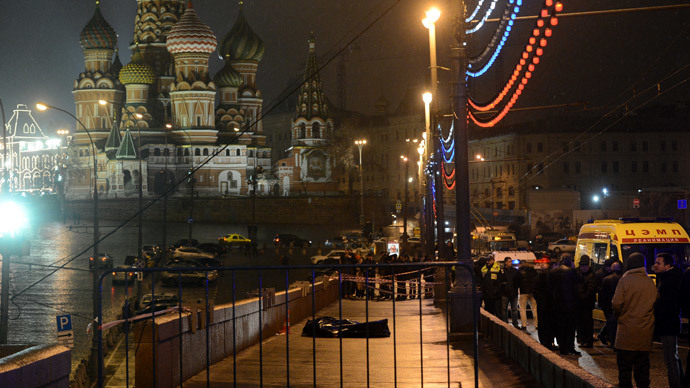 A murder scene of politician Boris Nemtsov, who was shot dead on Moskvoretsky bridge.(RIA Novosti / Iliya Pitalev)
