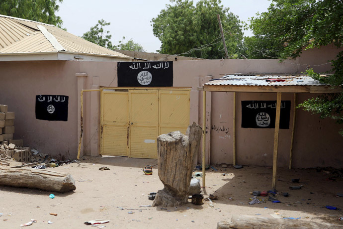 A wall painted by Boko Haram is seen in Damasak (Reuters / Joe Penney)