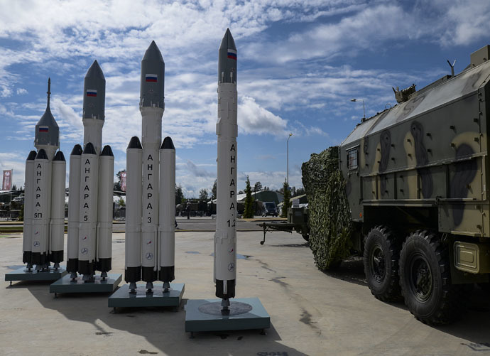 Various booster vehicle mock-ups displayed at the ceremony of opening the ARMY-2015 international forum in the military park Patriot, in the town of Kubinka, Moscow Region, June 16, 2015. (RIA Novosti/Alexander Vilf)