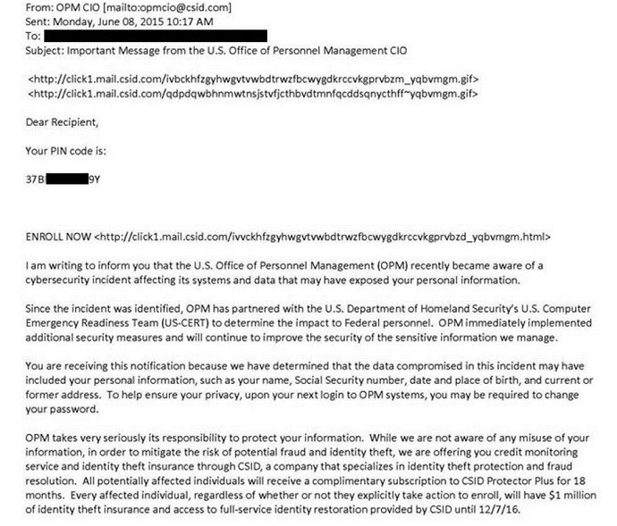 Email sent to federal workers by OPM via a federal contractor (Teri Centner via Fort Gordon Facebook)