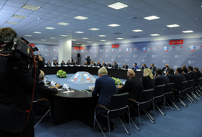June 19, 2015. President Vladimir Putin during a working lunch with the heads of largest foreign companies and business associations (RIA Novosti / Michael Klimentyev)