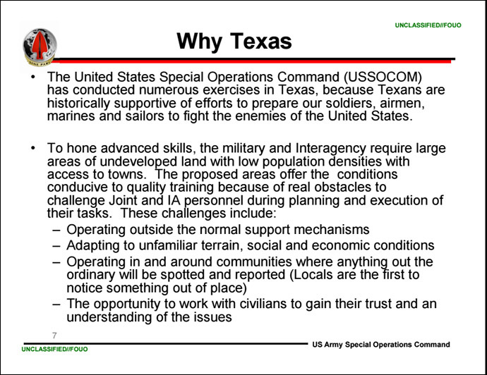 Excerpt from a USASOC presentation on Jade Helm 15 