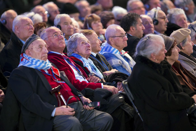 Survivors attend a ceremony on the site of the former Nazi German concentration and extermination camp Auschwitz-Birkenau near Oswiecim January 27, 2015. (Reuters/Michal Lepecki/Agencja Gazeta)