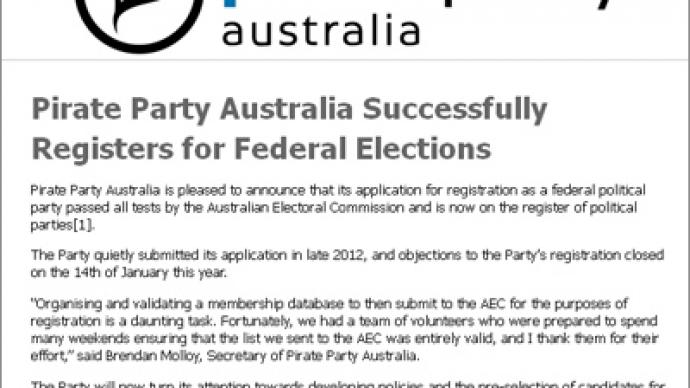 Pirate Party Australia becomes official
