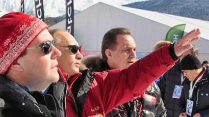 Sochi patrol: Putin, Medvedev and Berlusconi assess bobsleigh track (VIDEO)