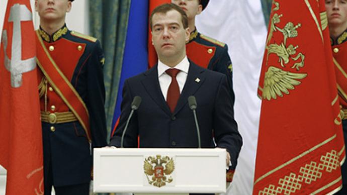 Medvedev says strength is condition for peace on main military holiday
