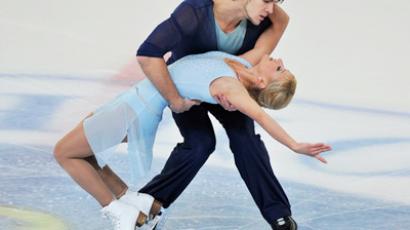 Russian figure skaters show off against Swiss backdrop