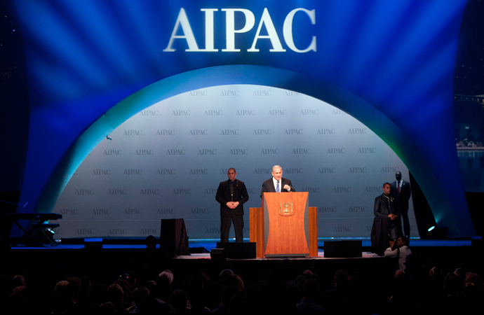 Israeli Prime Minister Benjamin Netanyahu speaks at the American Israel Public Affairs Committee (AIPAC) policy conference in Washington (Reuters / Joshua Roberts)