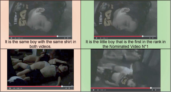 Same footage is used in different videos with different scenarios, according to the report. Photo from Mother Agnes report to UN.
