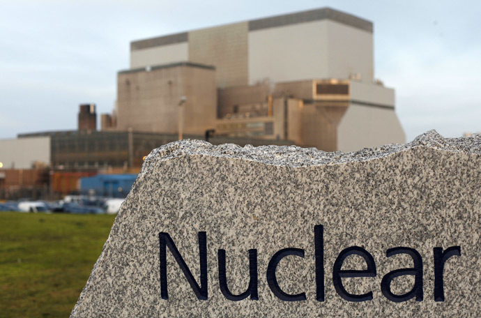 A sign is seen outside Hinkley Point B Power Station in Bridgwater, southwest England in this file photograph dated December 13, 2012. (Reuters/Suzanne Plunkett/Files)