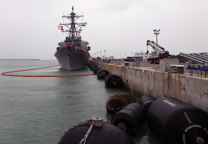 The USS Donald Cook lays at dock in the southern port of Rota on February 11, 2014.(AFP Photo / Gogo Lobato )