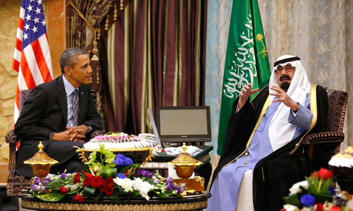 US President Barack Obama meets with King Abdullah at Rawdat al-Khraim (Desert Camp) near Riyadh in Saudi Arabia, March 28, 2014 (Reuters / Kevin Lamarque)