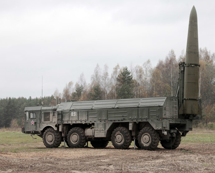 Iskander high-precision missile system in place during military exercises. (RIA Novosti/Alexei Danichev)