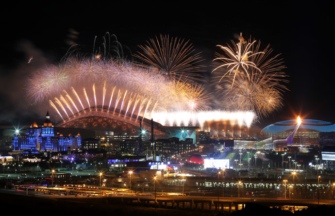 A fireworks display over Fisht Stadium during the opening ceremony of the XXII Olympic Winter Games in Sochi. (RIA Novosti/Vitaliy Belousov)
