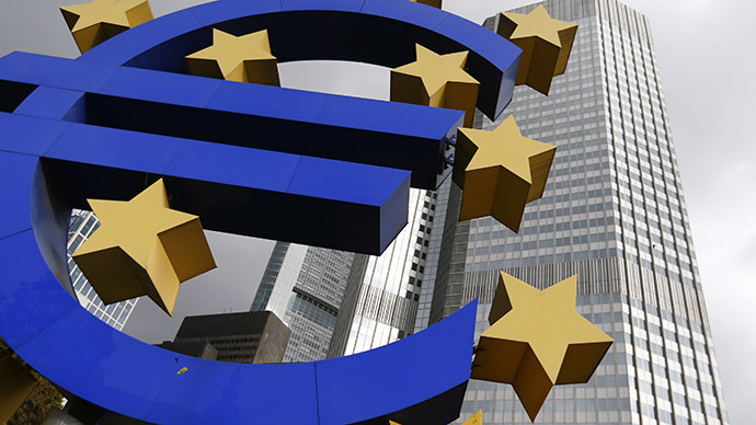 The sculpture displaying a giant Euro sign is seen in front of the European Central Bank (ECB) headquarters (Reuters)