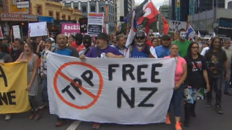 Des manifestants anti-TTP à Auckland.