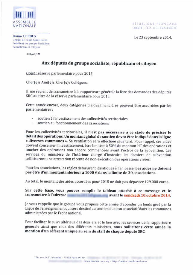 Les députés PS incités à financer une association anti-FN