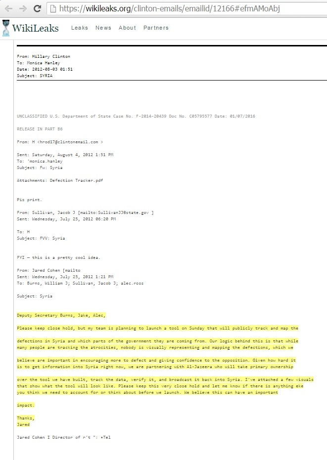 WikiLeaks et les courriels d'Hillary : Google aurait encouragé les rebelles syriens au coup d’Etat