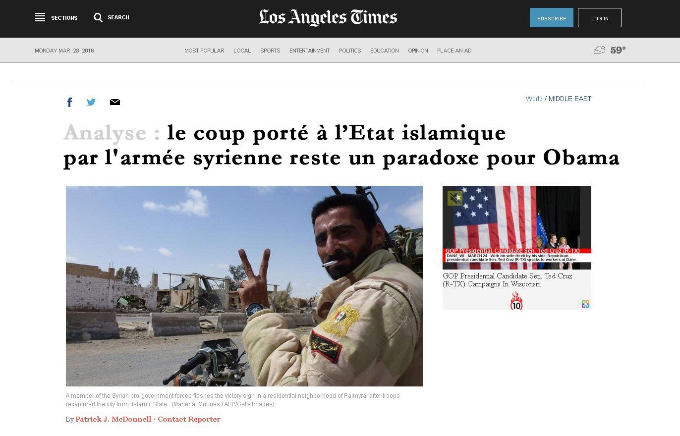 Pourquoi l’Occident passe sous silence la reconquête de Palmyre ?