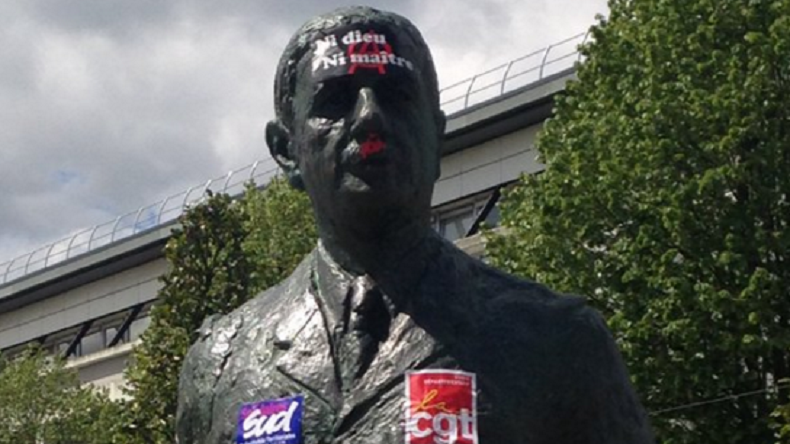 Une statue du Général de Gaulle aurait été vandalisée lors des manifestations contre la Loi Travail