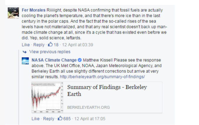 Sur Facebook, la Nasa part en guerre contre les climatosceptiques