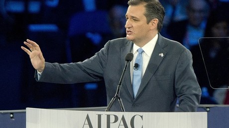 Le sénateur américain Ted Cruz, ici au pupitre du lobby israélien AIPAC (American Israel Public Affairs Committee)